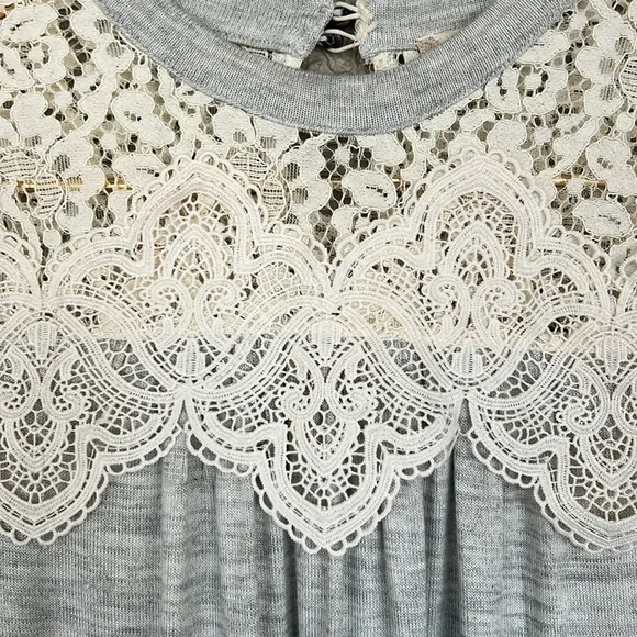 Altar’d State Lace Yoke Long Sleeve Knit Top Keyhole Back NWT - Picture 2 of 10